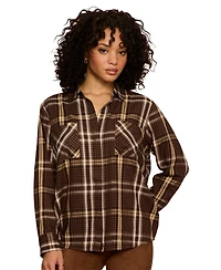 Sanctuary Petite City Plaid Long-Sleeve Button-Up Shirt