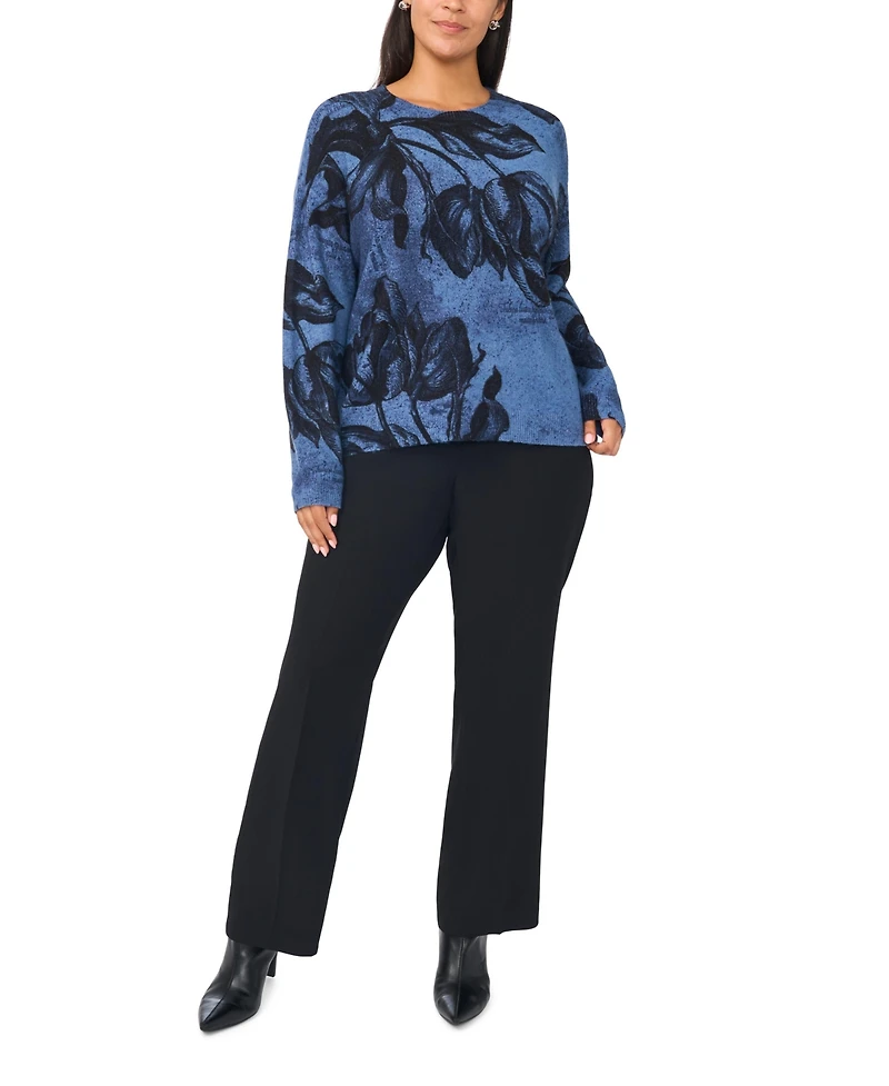 Vince Camuto Plus Floral-Print Pullover Sweater