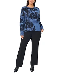 Vince Camuto Plus Floral-Print Pullover Sweater