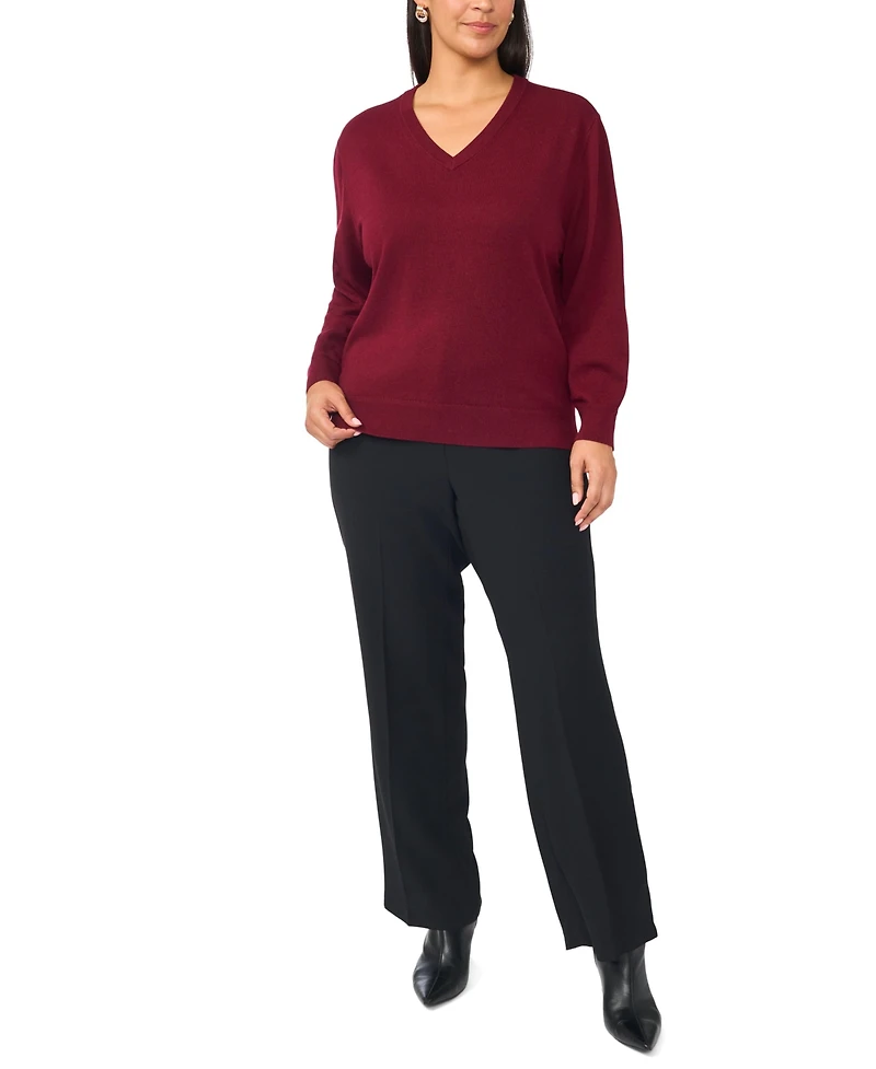 Vince Camuto Plus V-Neck Long-Sleeve Racking-Trim Sweater