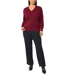 Vince Camuto Plus V-Neck Long-Sleeve Racking-Trim Sweater