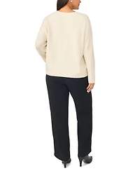 Vince Camuto Plus Long-Sleeve Crewneck Floral-Chenille Embroidery Sweater