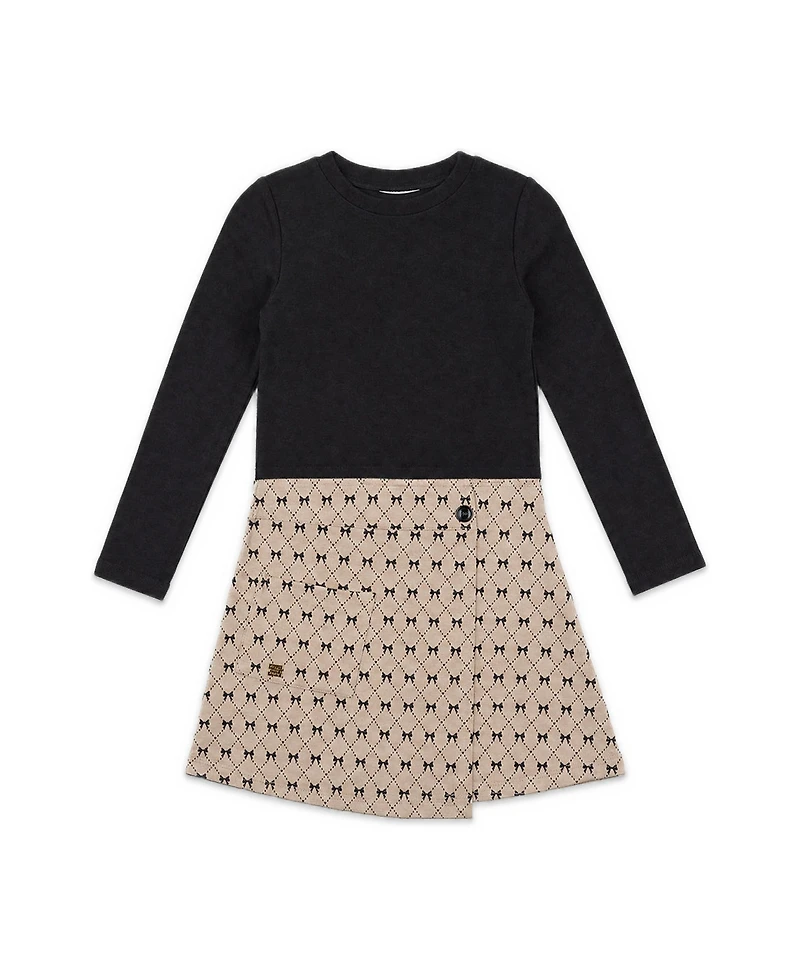 Deux par Toddler Girls' 2T-5T Long-Sleeve Bow-Tie Print Wrap-Style Dress