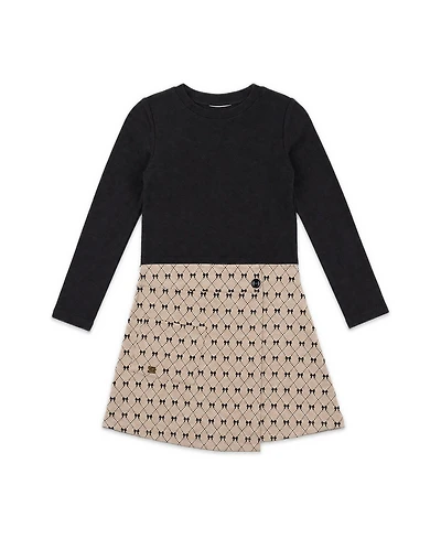 Deux par Toddler Girls' 2T-5T Long-Sleeve Bow-Tie Print Wrap-Style Dress