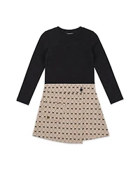 Deux par Toddler Girls' 2T-5T Long-Sleeve Bow-Tie Print Wrap-Style Dress