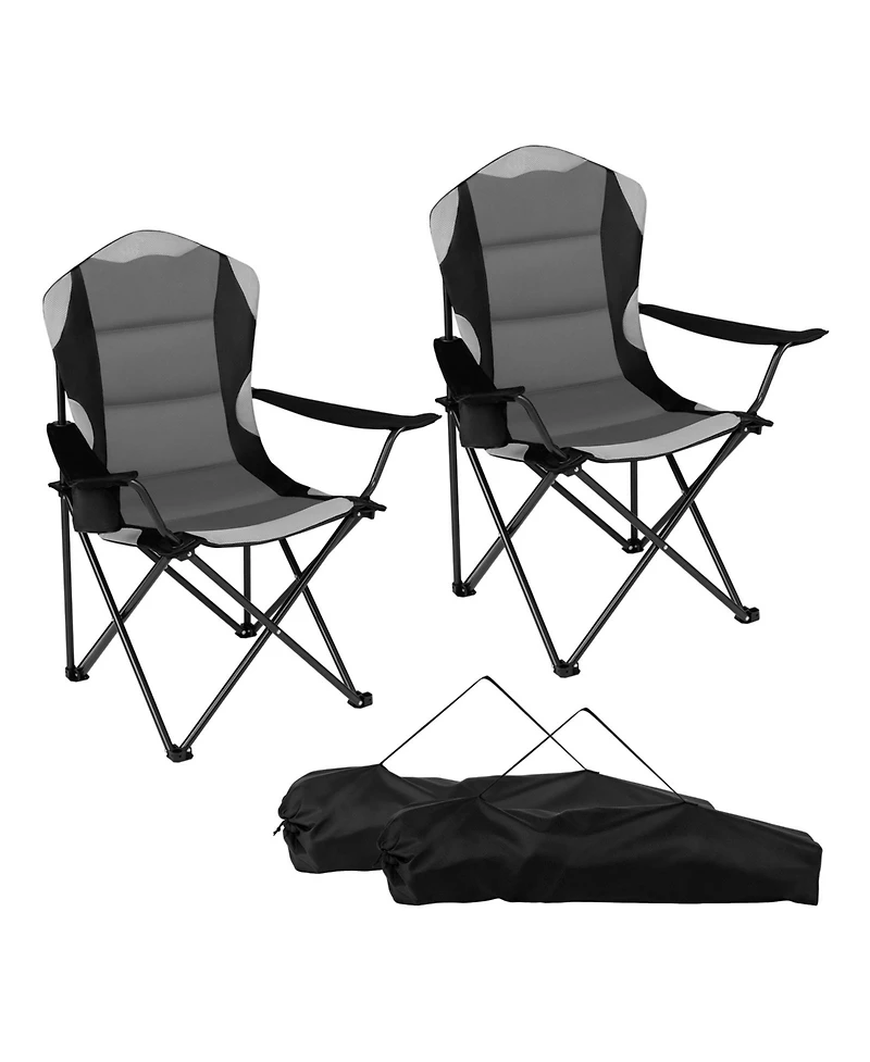 Gymax 2 Pieces Folding Camping Chairs With Cup Holders and Carrying Bags Padded Seat