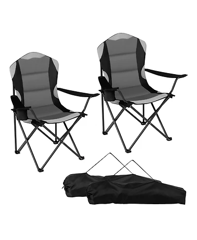Gymax 2 Pieces Folding Camping Chairs With Cup Holders and Carrying Bags Padded Seat