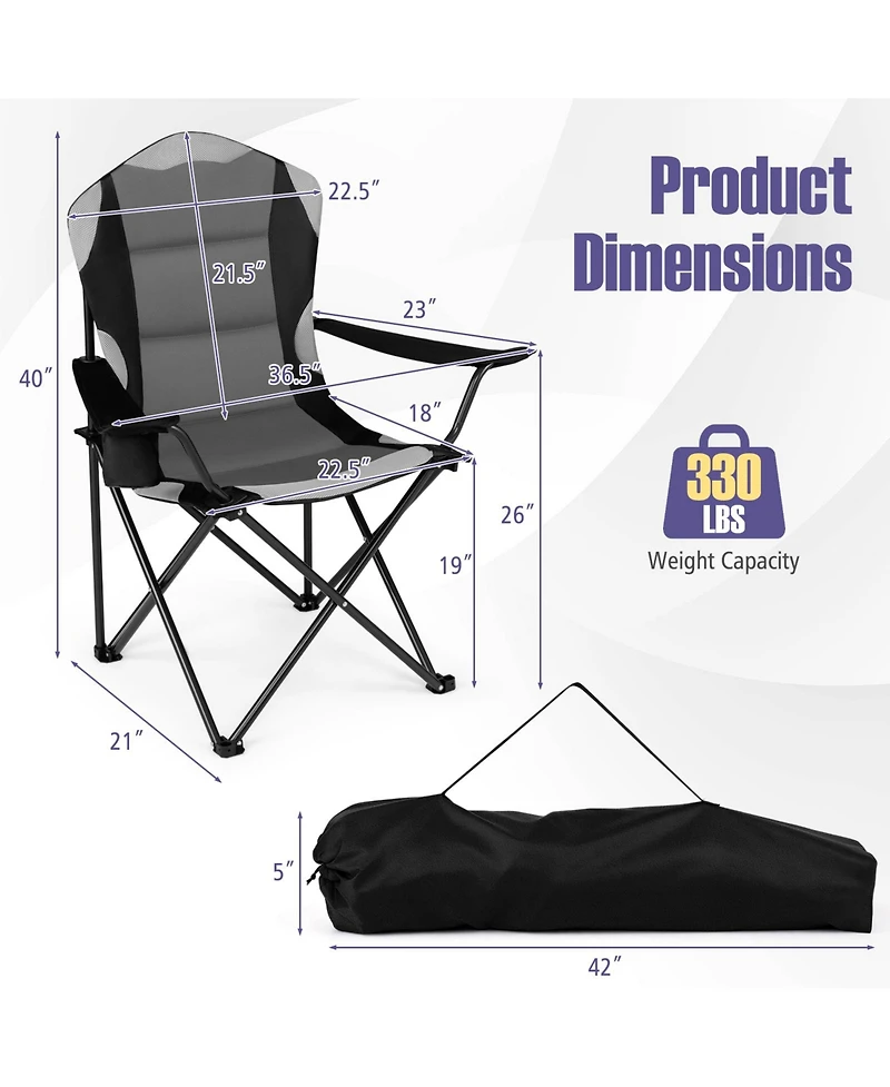 Gymax 2 Pieces Folding Camping Chairs With Cup Holders and Carrying Bags Padded Seat