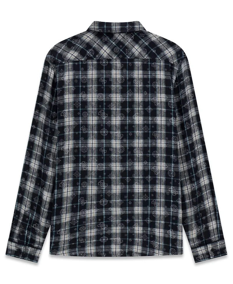 Guess Men's Ocean Coast Plaid Long-Sleeve Logo-Print Button-Down Shirt