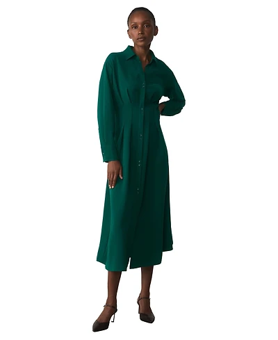 The Fold Women's Amara Long-Sleeve A-Line Midi Shirt Dress