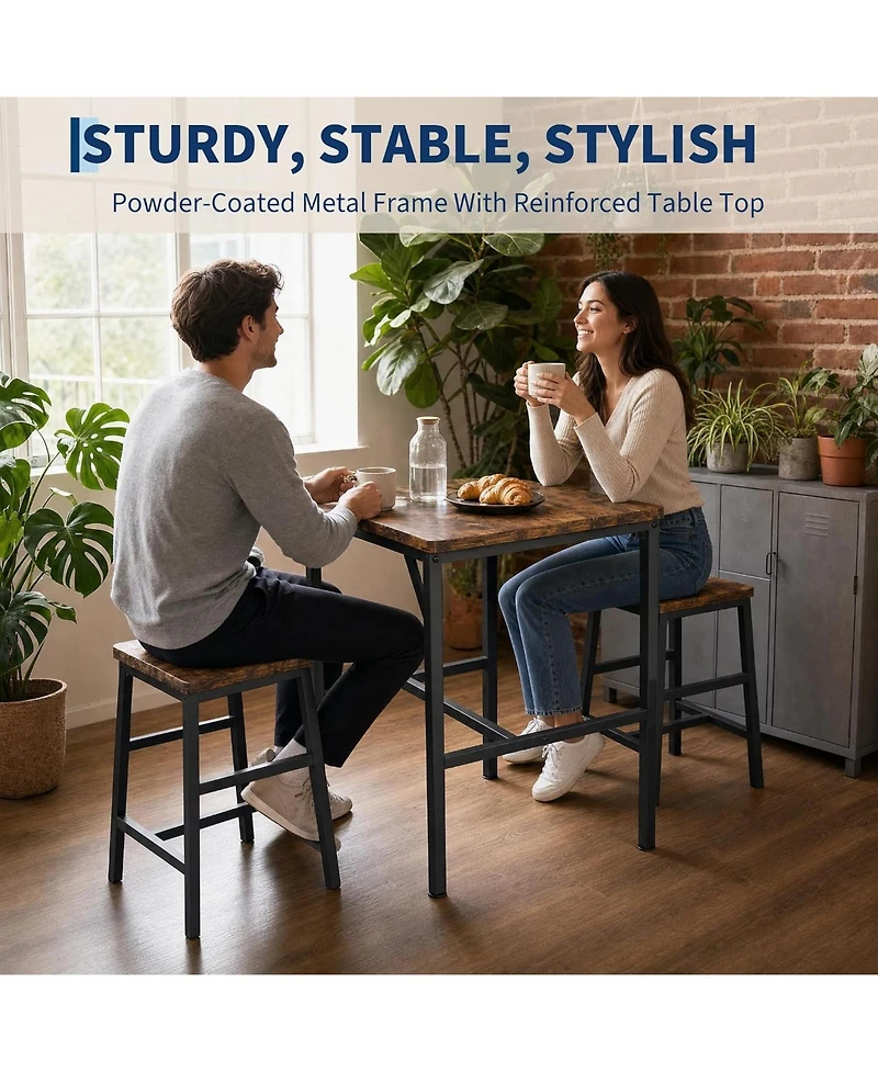 homfan Space-Saving 3-Piece Dining Table Set for 2 - Square High Top with Stools, Compact Bistro Apartments and Small Space