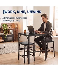 homfan Space-Saving 3-Piece Dining Table Set for 2 - Square High Top with Stools, Compact Bistro Apartments and Small Space