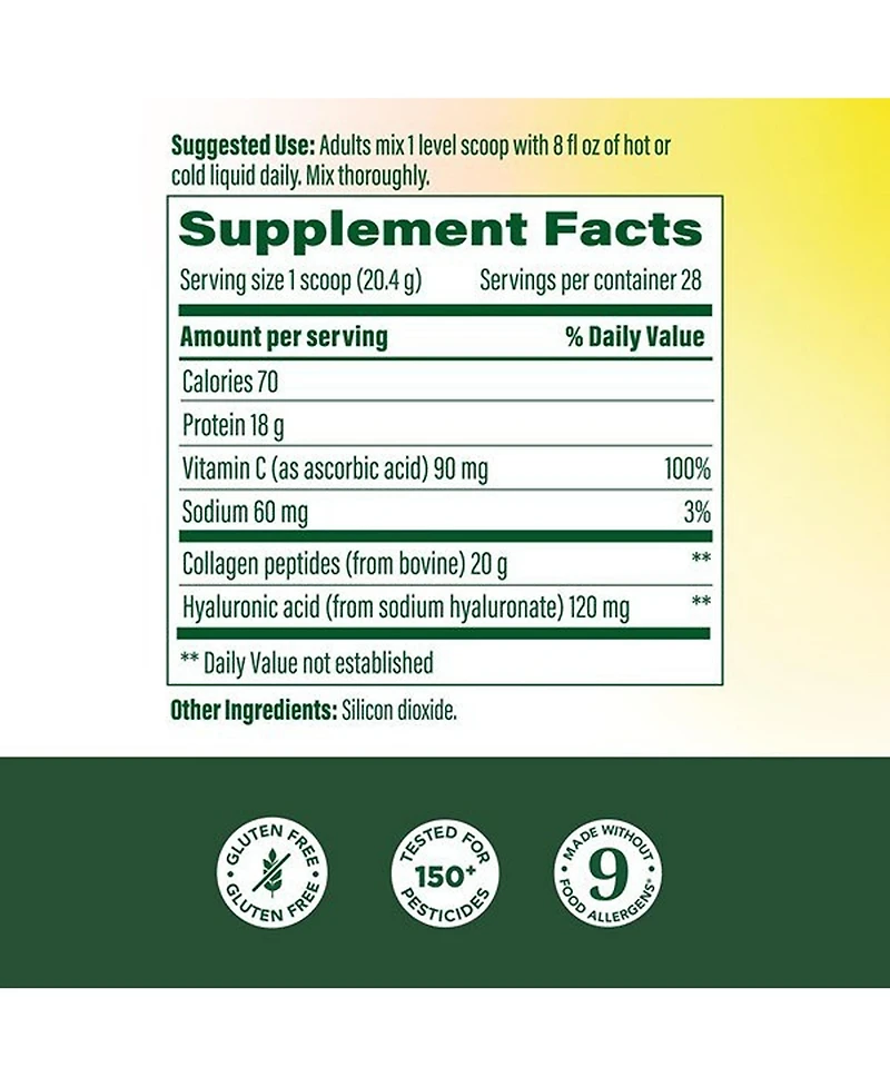 MegaFood Collagen Peptides Powder Unflavored with Hyaluronic Acid and Vitamin C, Grass-Fed Bovine Collagen, 20oz