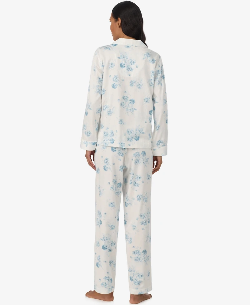 Lauren Ralph Women's Long-Sleeve Notch Collar Top and Pants, 2-Piece Set