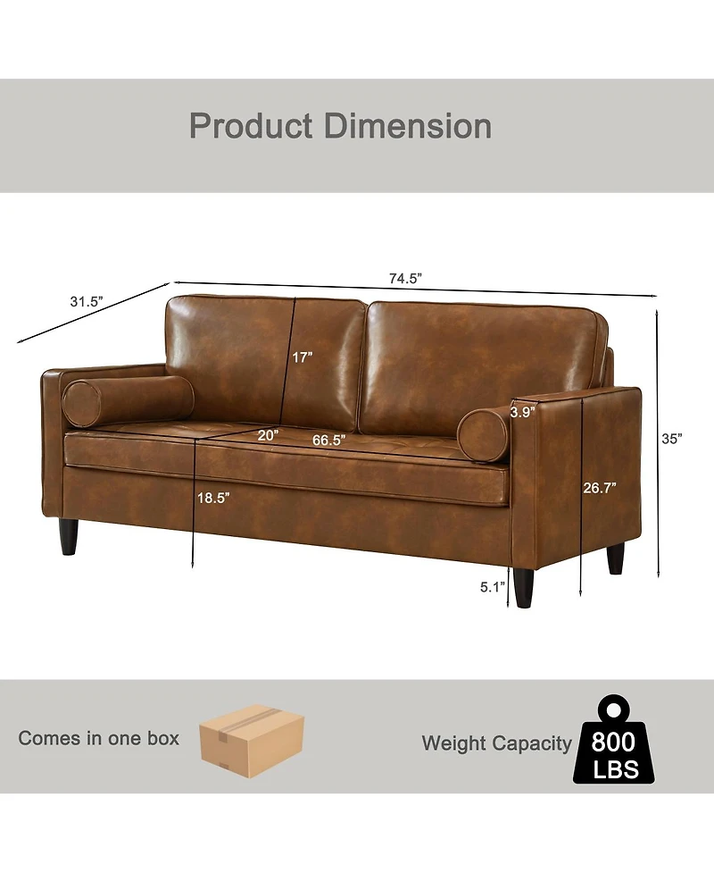 Streamdale Furniture Classic Tufted Faux Leather Sofa with Wood Legs