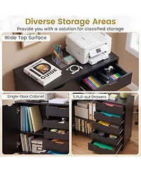 Mecale 5-Drawer Mobile Storage Cabinet with Door and Adjustable Shelf