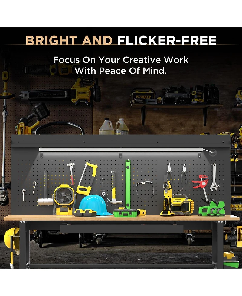 Streamdale 60" Workbench with Solid Wood Top, Drawers, Power Outlet, and Led Light