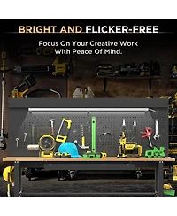 Streamdale 60" Workbench with Solid Wood Top, Drawers, Power Outlet, and Led Light