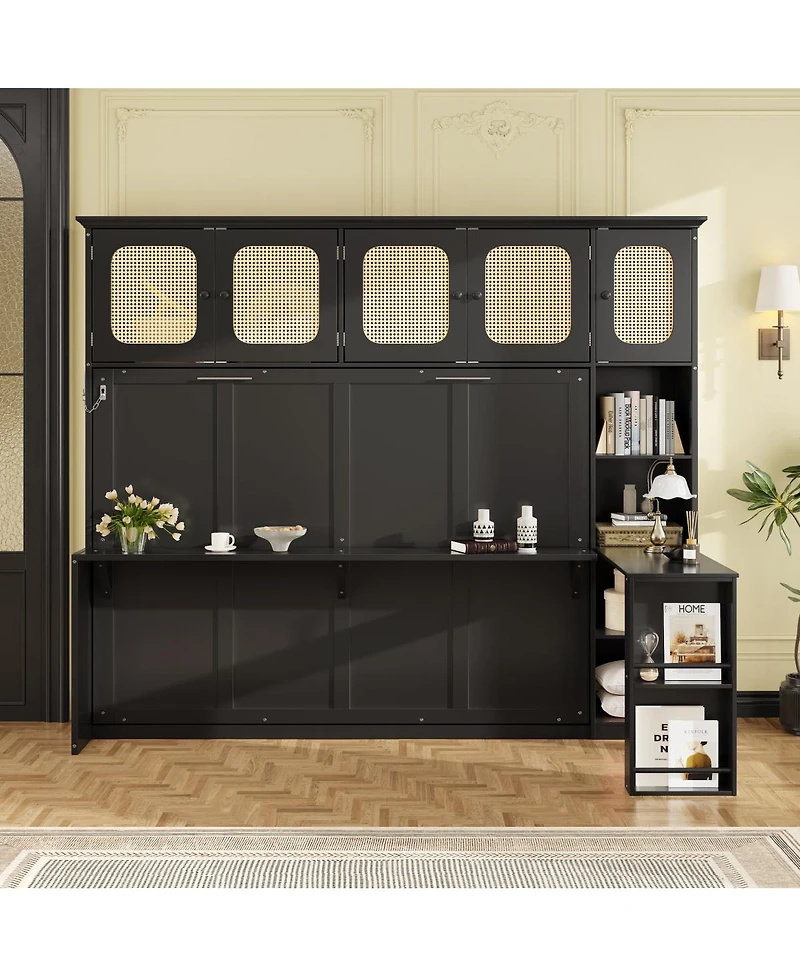 Streamdale Furniture Full Murphy Bed with Desk and Rattan Cabinets