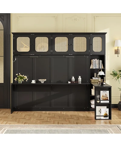 Streamdale Furniture Full Murphy Bed with Desk and Rattan Cabinets