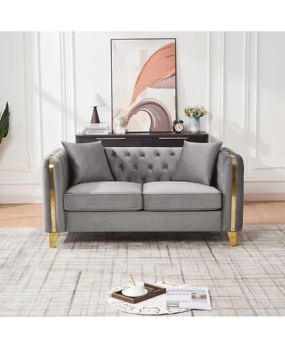 Streamdale Furniture 61" Velvet Tufted Chesterfield Loveseat with Gold Legs