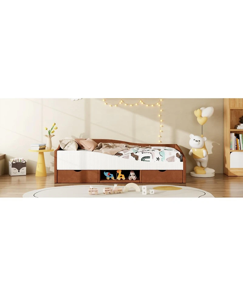 Streamdale Furniture Twin Size Upholstered Daybed Frame with 2 Storage Drawers