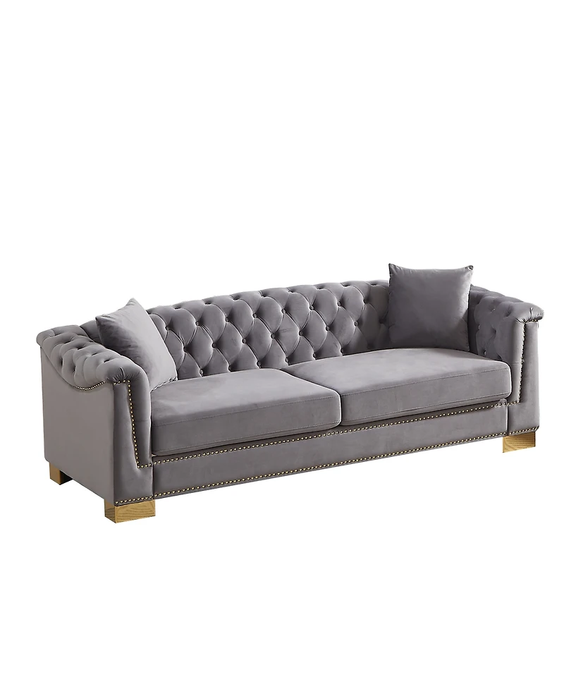 Streamdale Furniture Classic Modern 84" Velvet Chesterfield Sofa with Rolled Arms