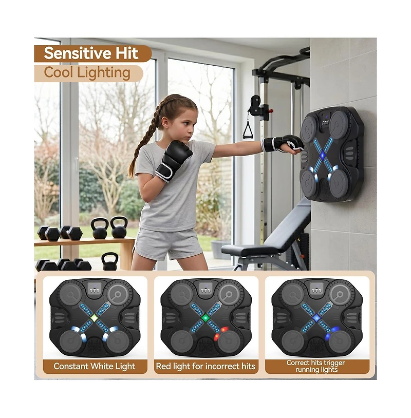 Artudatech Music Boxing Machine - Bluetooth, Led Lights, 5 Speed Levels, Wall-Mount Punching Game