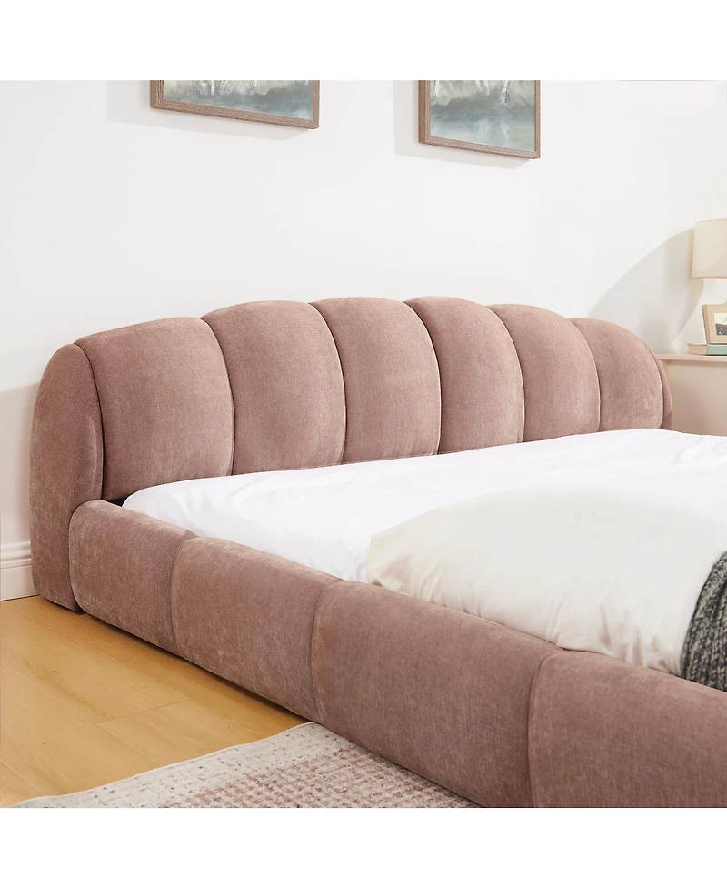 Streamdale Furniture King Size Chenille Upholstered Curved Platform Bed