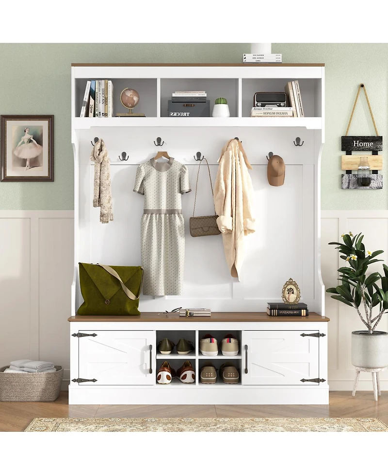 Streamdale Furniture 71" Farmhouse Hall Tree with Bench and Shoe Storage
