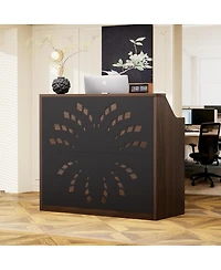 Streamdale 46.5" Modern Reception Desk with Storage Cabinet and Checkout Counter, Walnut