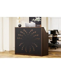 Streamdale 46.5" Modern Reception Desk with Storage Cabinet and Checkout Counter, Walnut