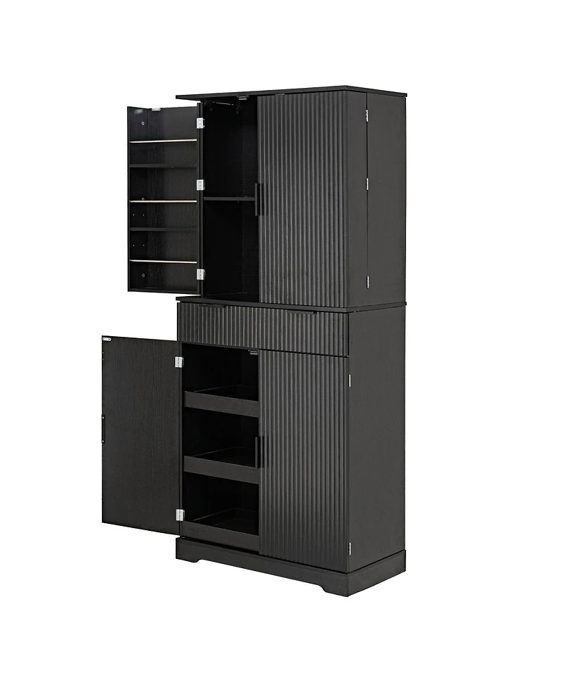 Streamdale Furniture 72" Fluted Kitchen Pantry Cabinet with 6 Doors and 3 Drawers