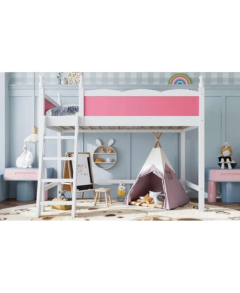 Streamdale Furniture Twin Wood Loft Bed with Guardrails and Ladder