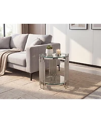 Streamdale Furniture Luxury 2-Tier Round Glass End Table with Silver Steel Frame