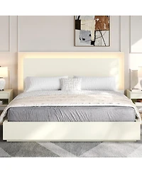 Streamdale Furniture Platform Bed Frame with Headboard and Led Light, Wood Slat Support,King
