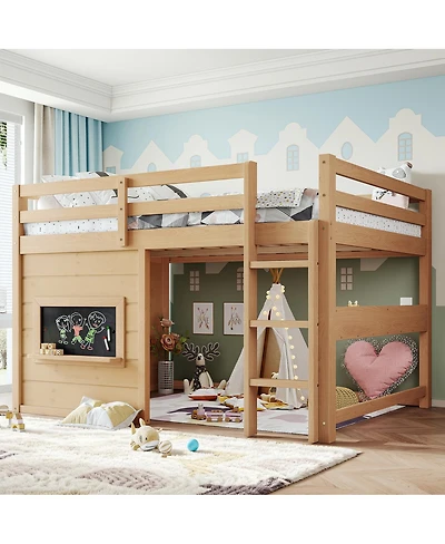 Streamdale Furniture Full Size Loft Bed with Slide, Chalkboard, Bookshelf, and Safety Rails