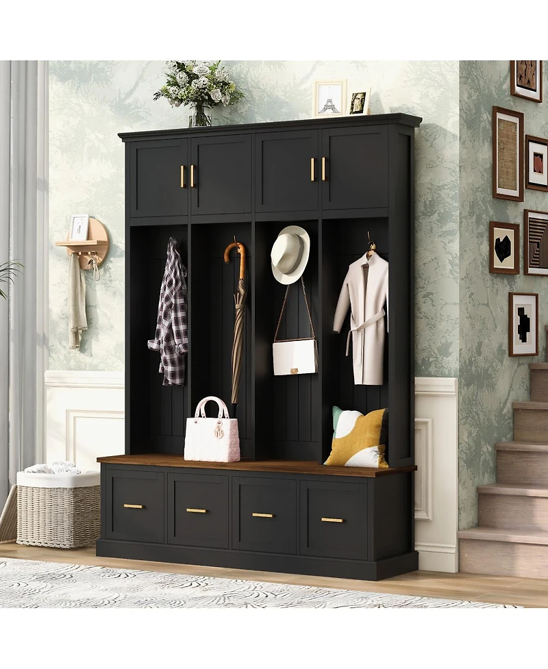 Streamdale Furniture Farmhouse Entryway Hall Tree with Coat Hooks, Cabinets