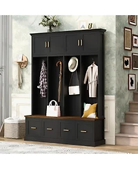 Streamdale Furniture Farmhouse Entryway Hall Tree with Coat Hooks, Cabinets