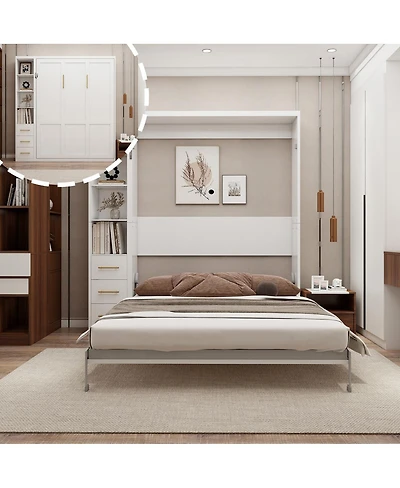 Streamdale Furniture Queen Murphy Bed with Side Cabinet and Automatic Frame