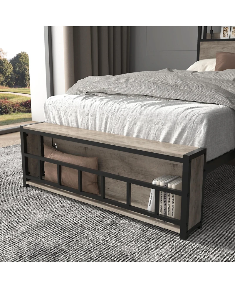 Slickblue Twin Bed Frame with Headboard, Charging Station and Led Lights