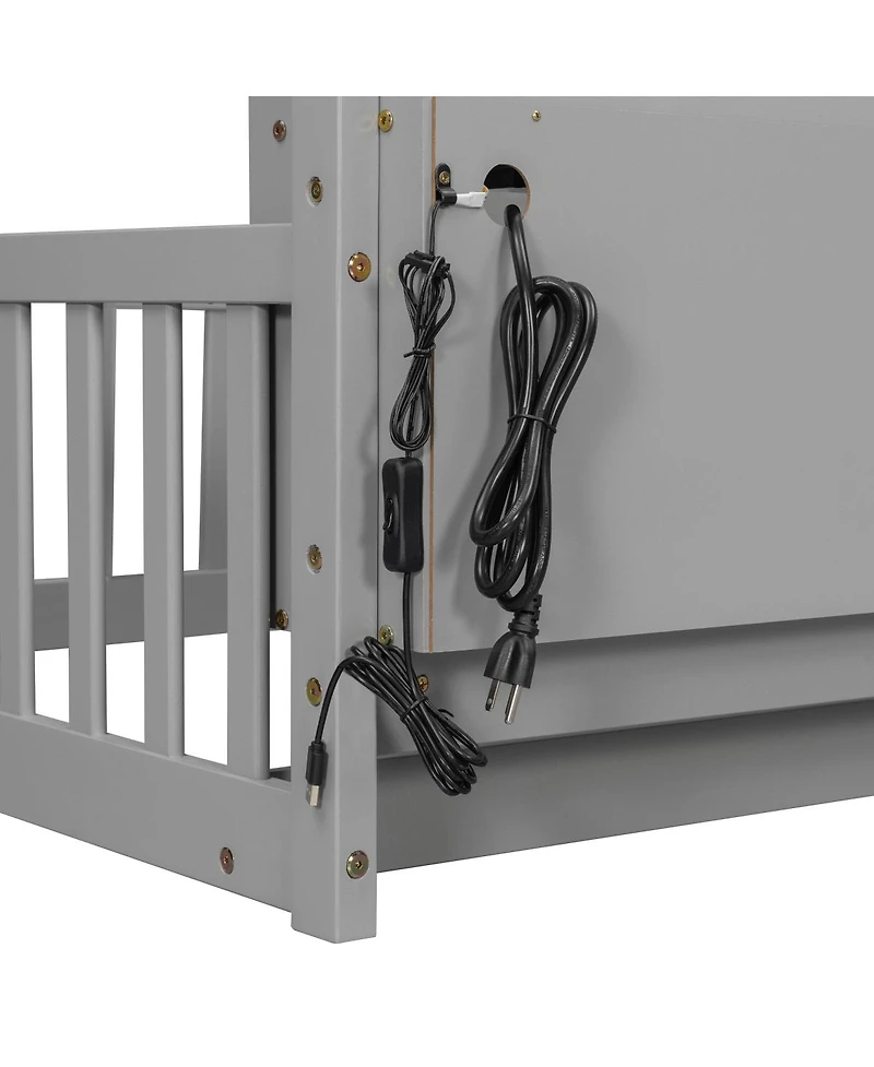 Streamdale Furniture Full House Floor Bed with Storage, Led, Charging Station and Guardrails