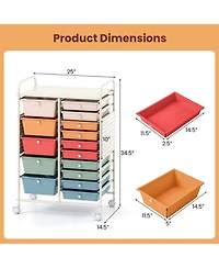 Sugift 15-Drawer Rolling Storage Cart with Metal Tabletop and Pegboard Mobile Craft Organizer