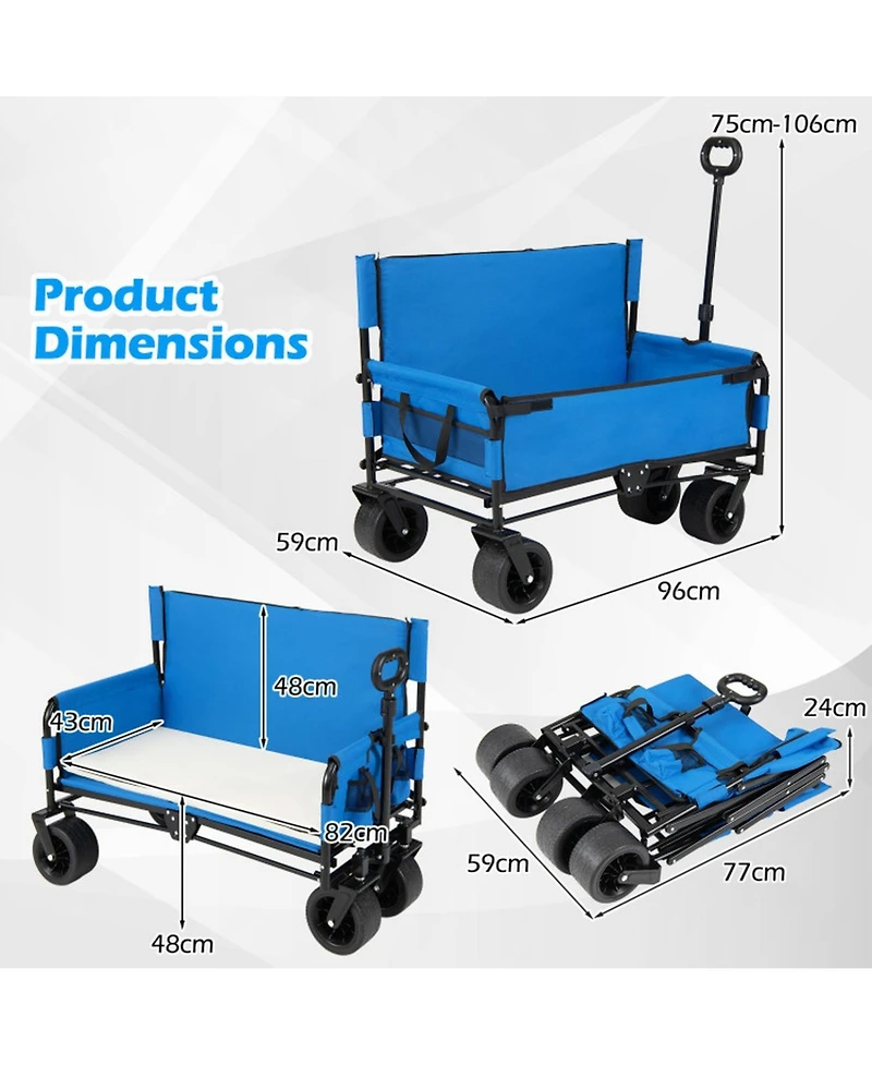 Sugift 2-in-1 Collapsible Beach Wagon Bench Seat Combo with All-Terrain Wheels