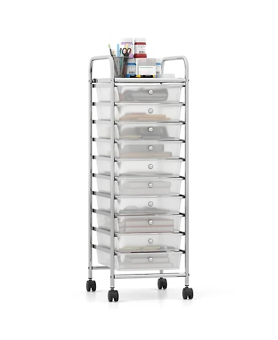 Mecale Slim 10-Drawer Rolling Cart with Chrome-Plated Frame