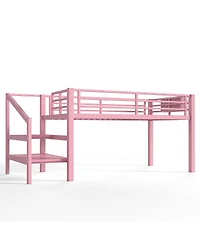 Streamdale Furniture Twin Low Loft Bed with Storage Stairs, Fabric Drawers, Lights