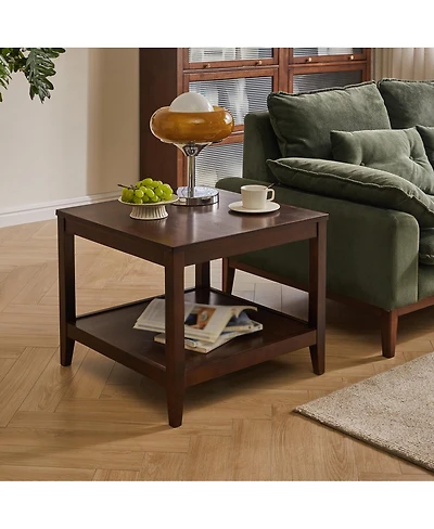 Streamdale Furniture Solid Wood 2-Tier Square End Table with Storage Shelf