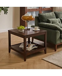 Streamdale Furniture Solid Wood 2-Tier Square End Table with Storage Shelf