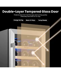 Yeego 15" Wine Cooler Single Zone Refrigerator 33 Bottles 40degree(s)F-65degree(s)F Wine Fridge, 6 Adjustable Shelves,Glass Door,Lights Home/Bar