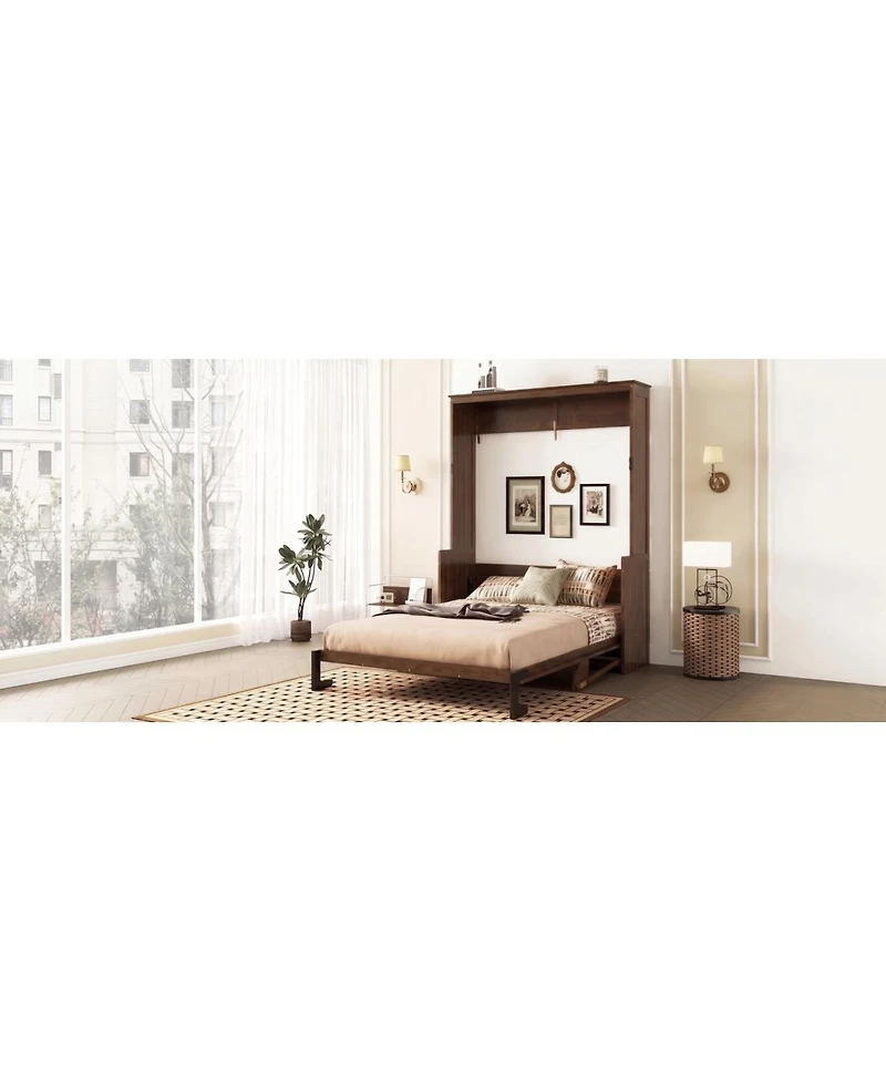 Streamdale Furniture Queen Size Wood Murphy Bed with Gas Struts